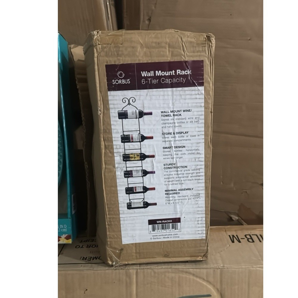 Sorbus 6-Tier Wall-Mounted Wine Rack Black Metal Bottle Holder